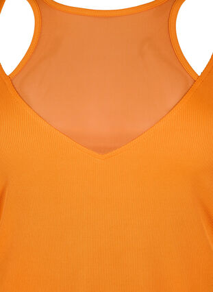 Dopasowana bluzka z dekoltem w szpic i detalami z siateczki, Vibrant Orange, Packshot image number 2