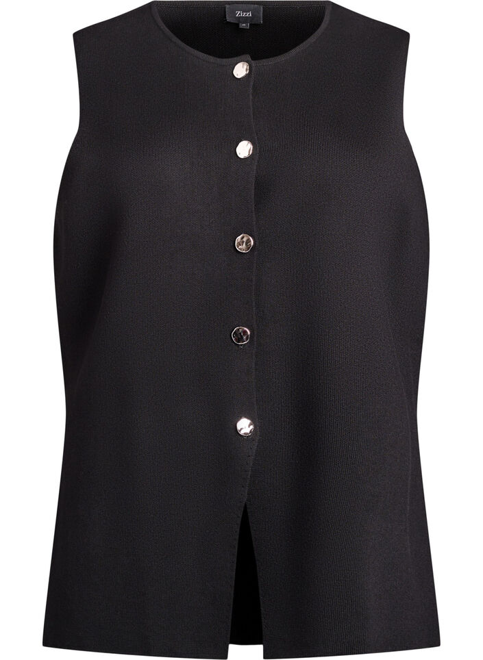 bezrekawnik dzianinowy z ozdobnymi guziki, Czarne, Packshot image number 0