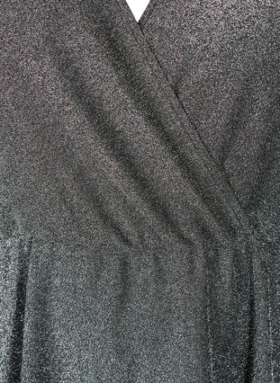 Brokatowa sukienka kopertowa z dlugimi rekawami, Black Silver, Packshot image number 2