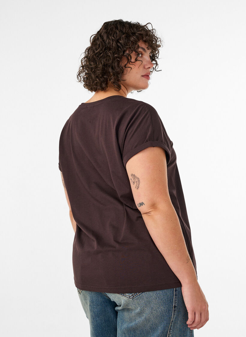 T-shirt z ozdobnym nadrukiem z przodu, Brązowy, Model image number 2