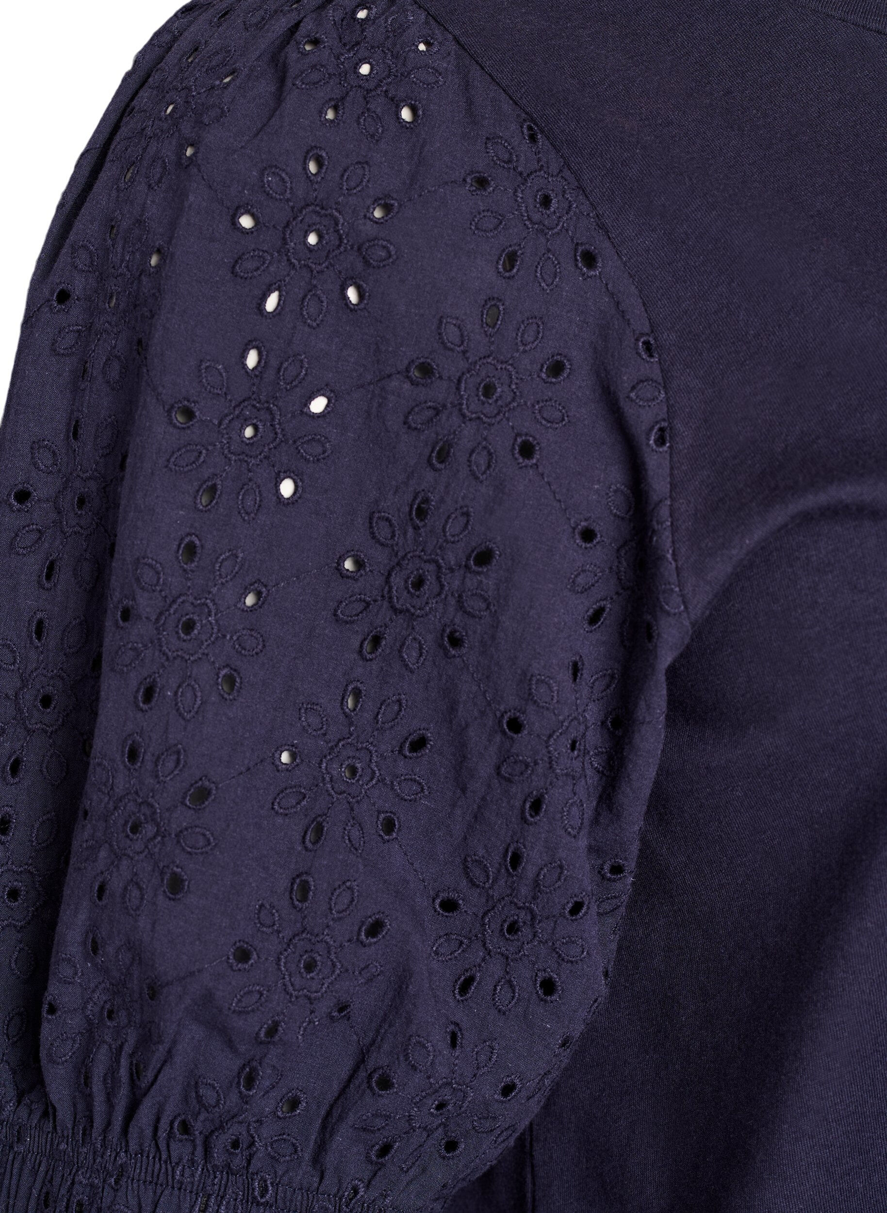 Zizzi Koszulka z rekawami Broderie Anglaise, Niebieskie, Packshot image number 3