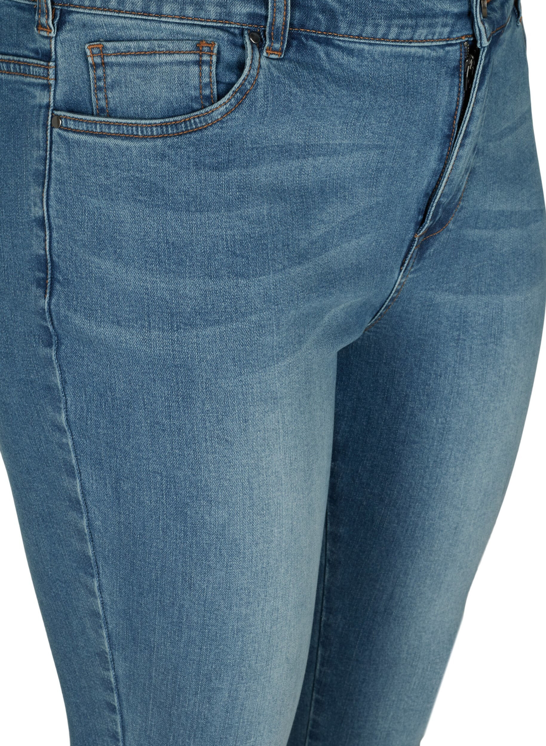 Zizzi Cropped Amy jeans with a high waist and bows, Blue denim, Packshot image number 2