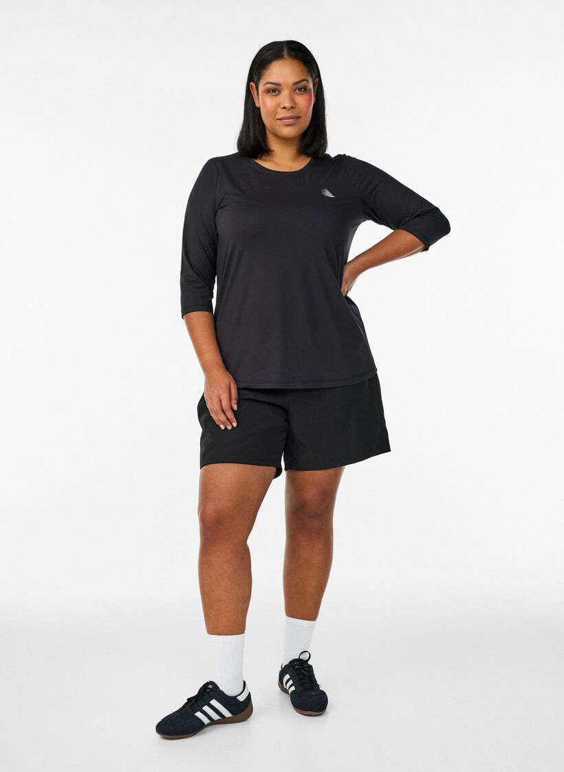 Sportowy top z rekawami 3/4, Czarne, Model image number 1
