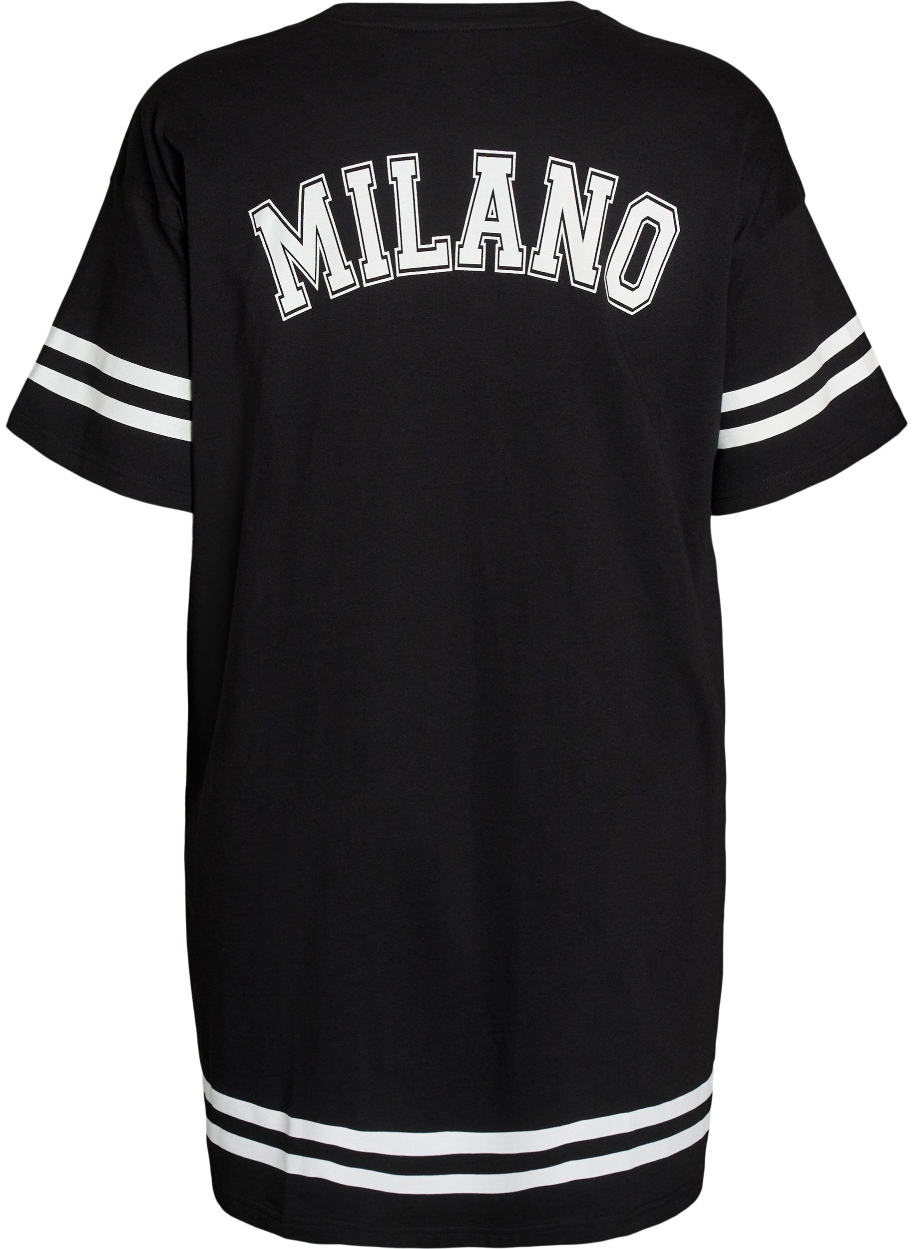 Zizzi Kr&oacute;tka sukienka koszulkowa ze sportowymi detalami, Czarne, Packshot image number 1