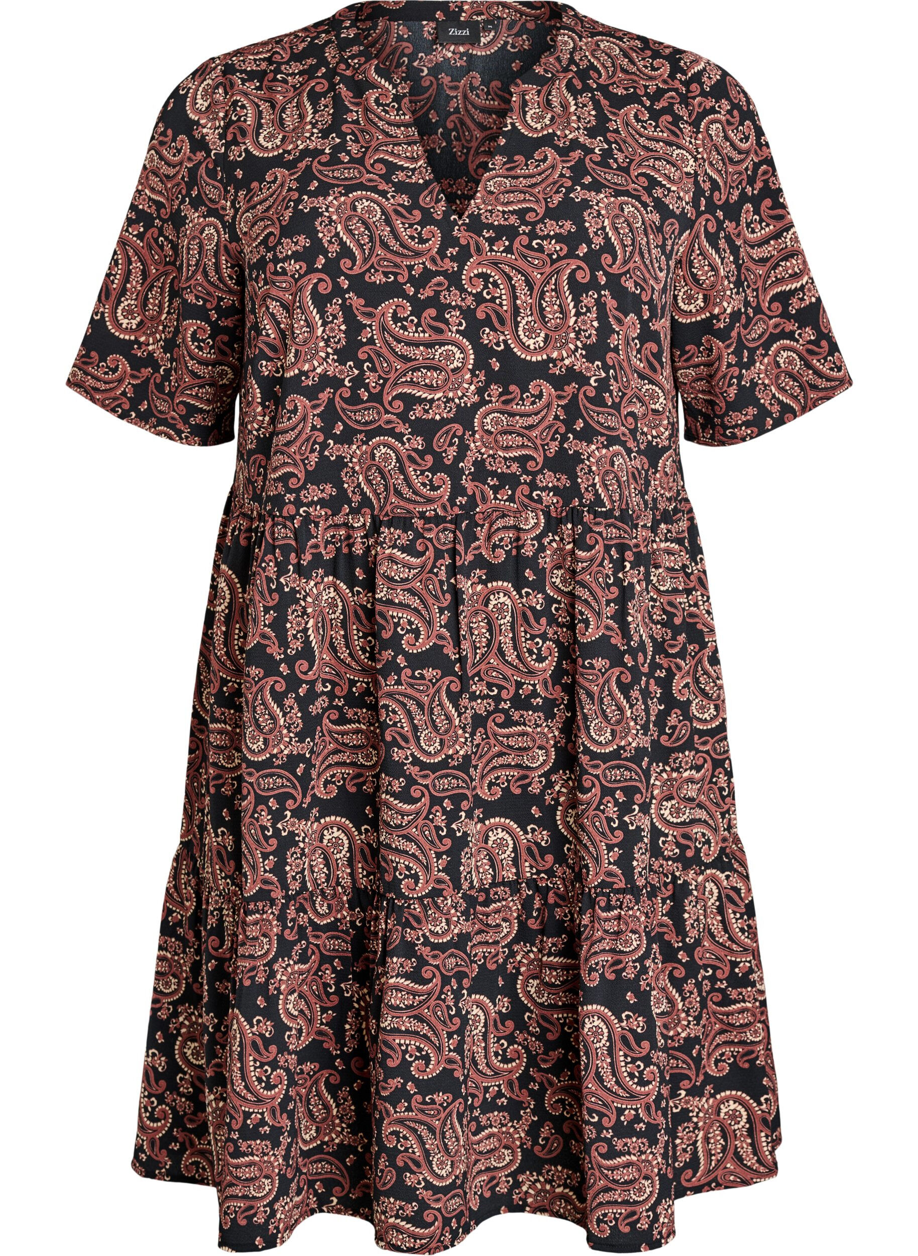 Rozszerzana, odcinana sukienka z&nbsp;kr&oacute;tkim rekawem