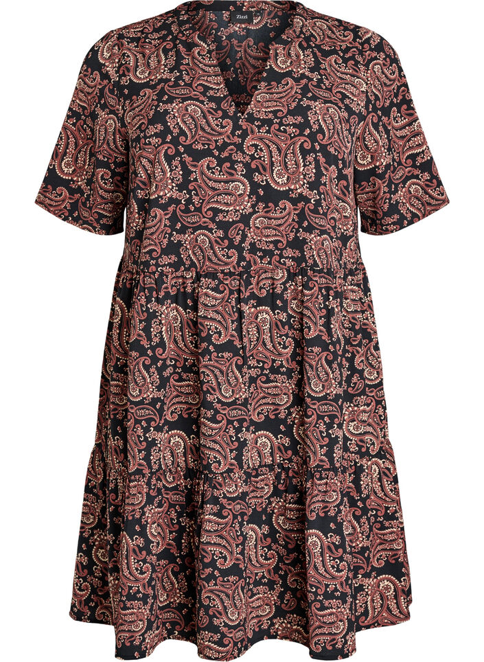 Rozszerzana, odcinana sukienka z&nbsp;kr&oacute;tkim rekawem, Czarne, Packshot image number 0