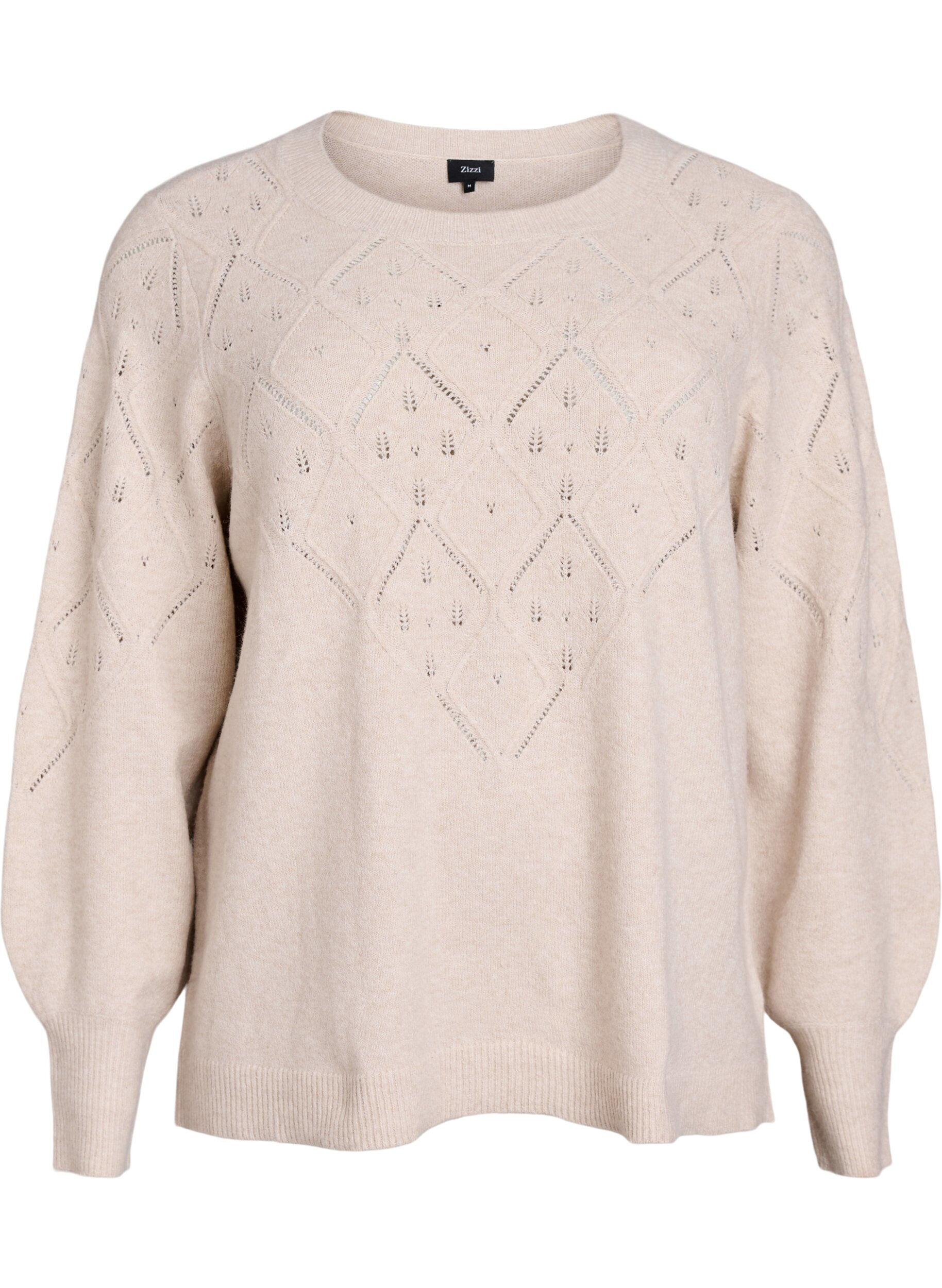 Dzianinowy top z azurowym wzorem i bufiastymi rekawami