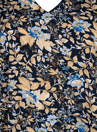 FLASH – tunika z dekoltem w szpic i nadrukiem, Brown Blue Flower, Packshot image number 2
