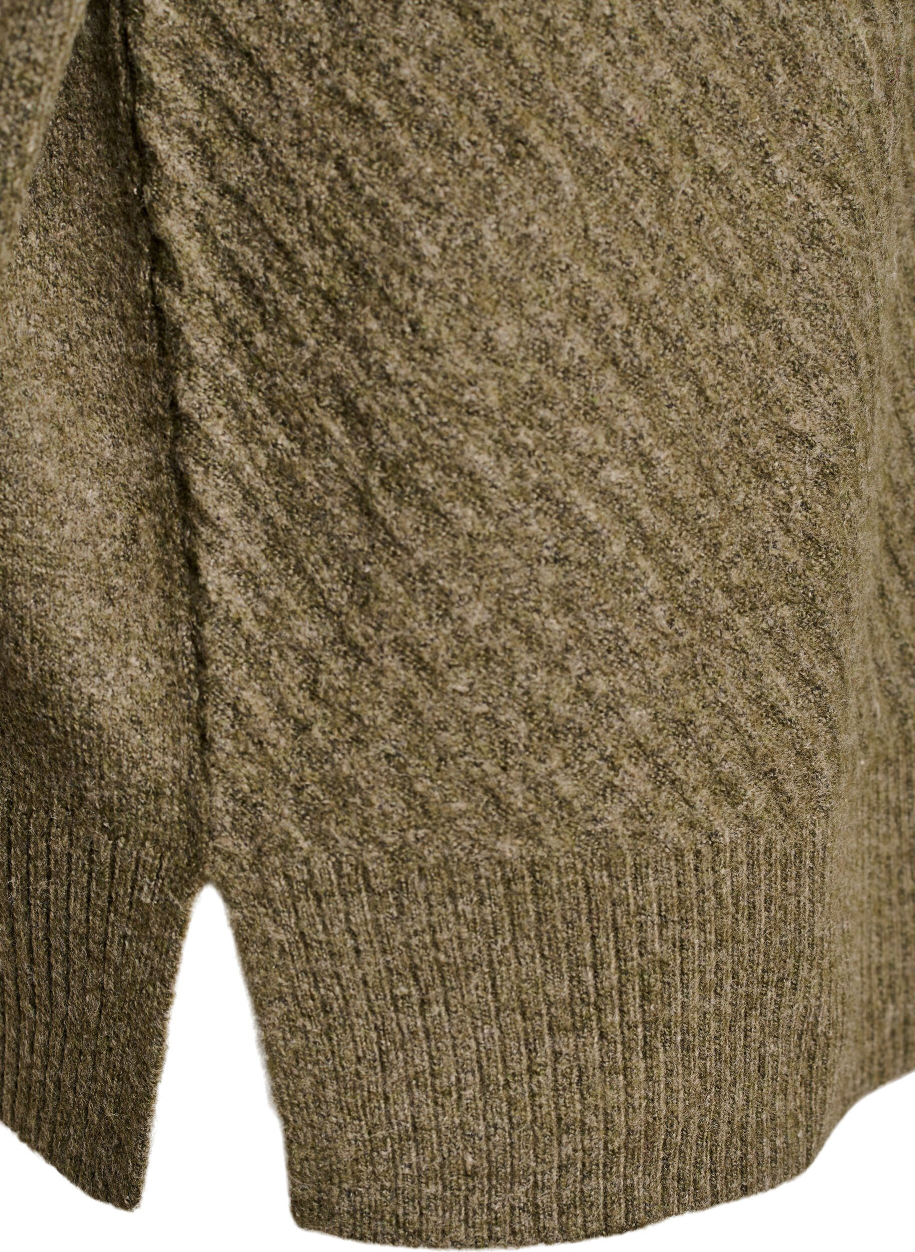 Zizzi Bluzka dzianinowa z prazkowanym wzorem w ksztalcie litery V i rozcieciami, Zielony, Packshot image number 3