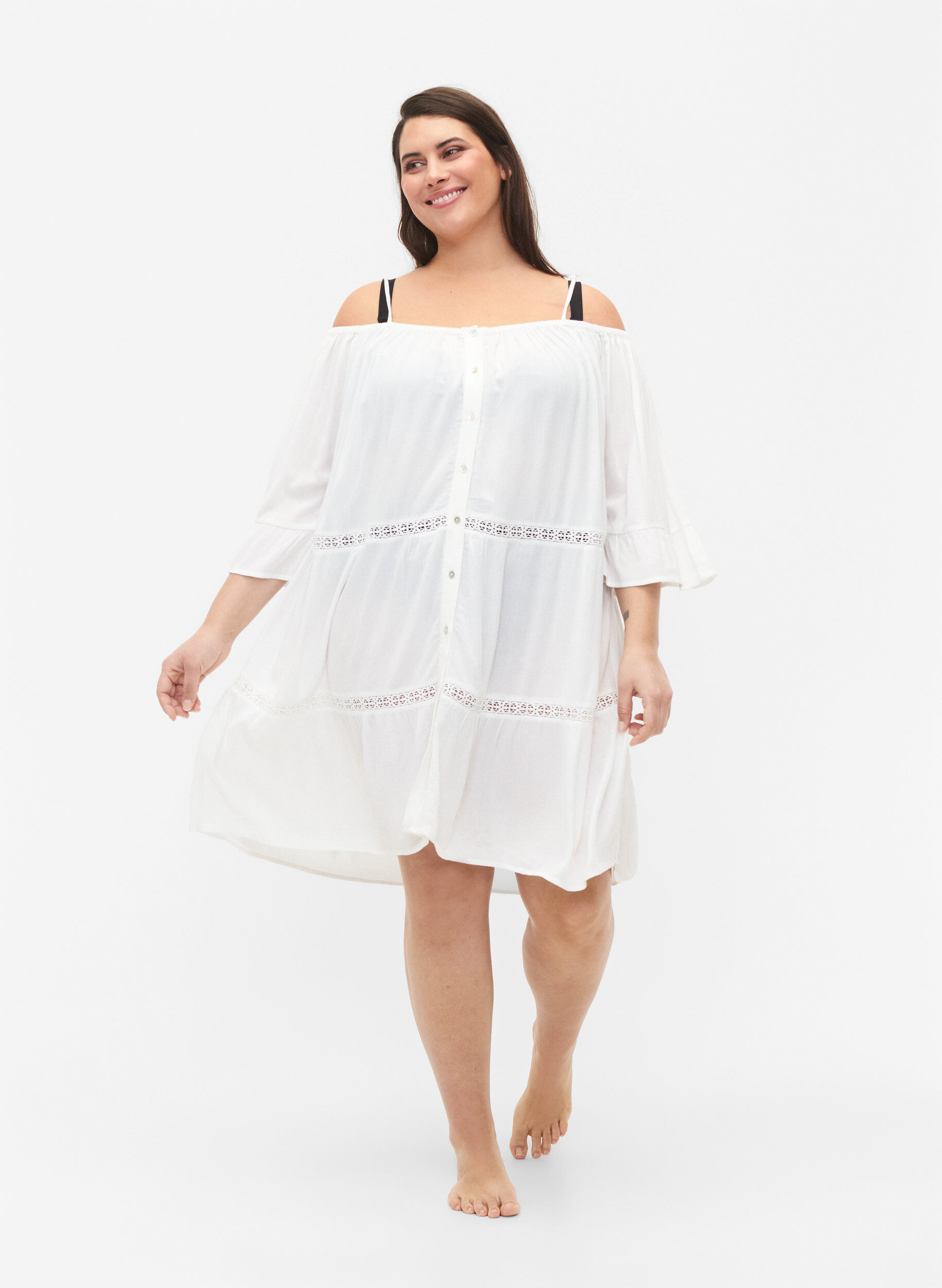 Zizzi Beach tunic with off-shoulder, White, Model image number 2