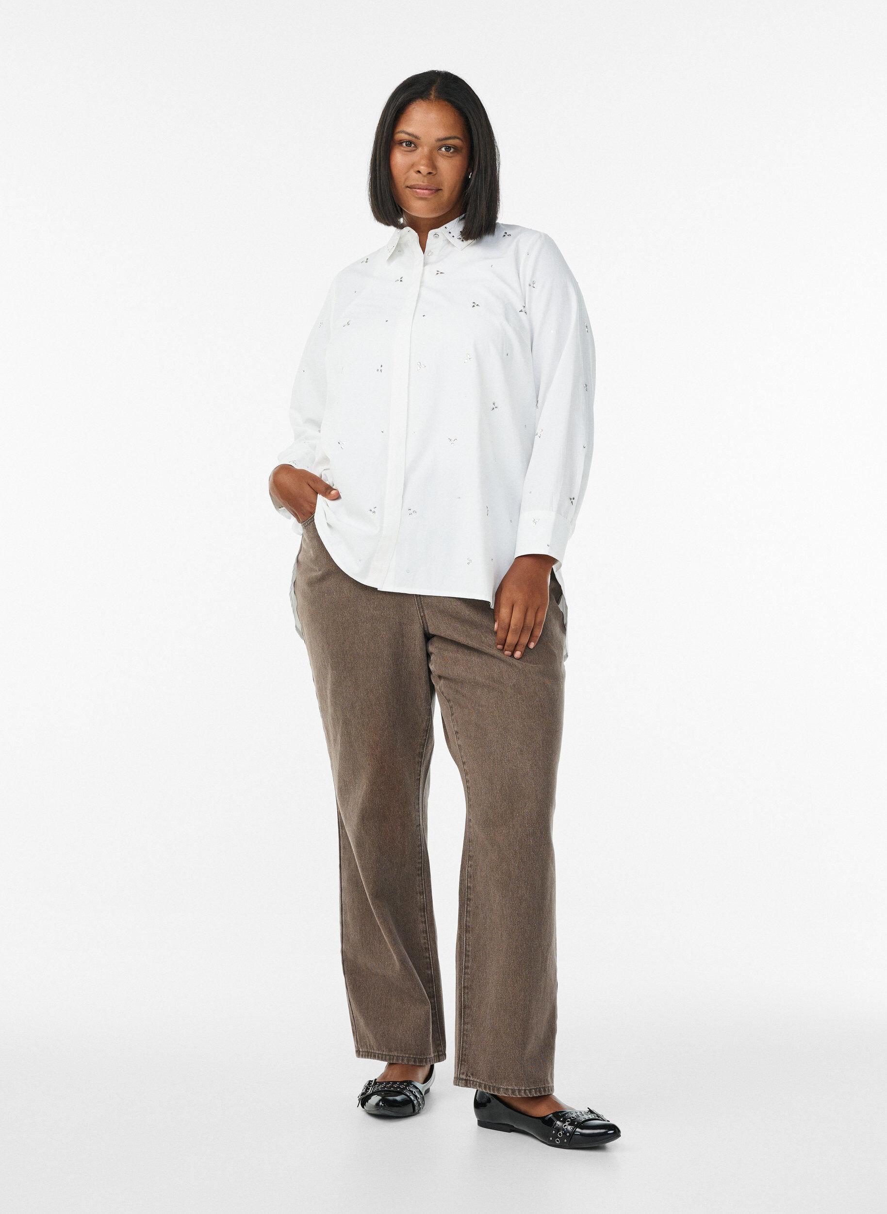 Zizzi Koszula z&nbsp;dzetami, Biały, Model image number 1