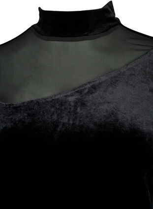 Aksamitna bluzka z dlugimi, siateczkowymi rekawami, Black, Packshot image number 2