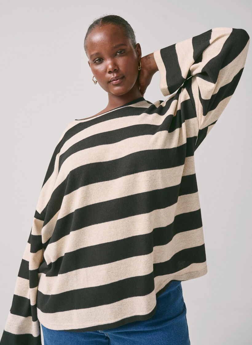 Bluzka w paski z dlugimi rekawami, Bl. Beige Mel.Stripe, Image image number 0