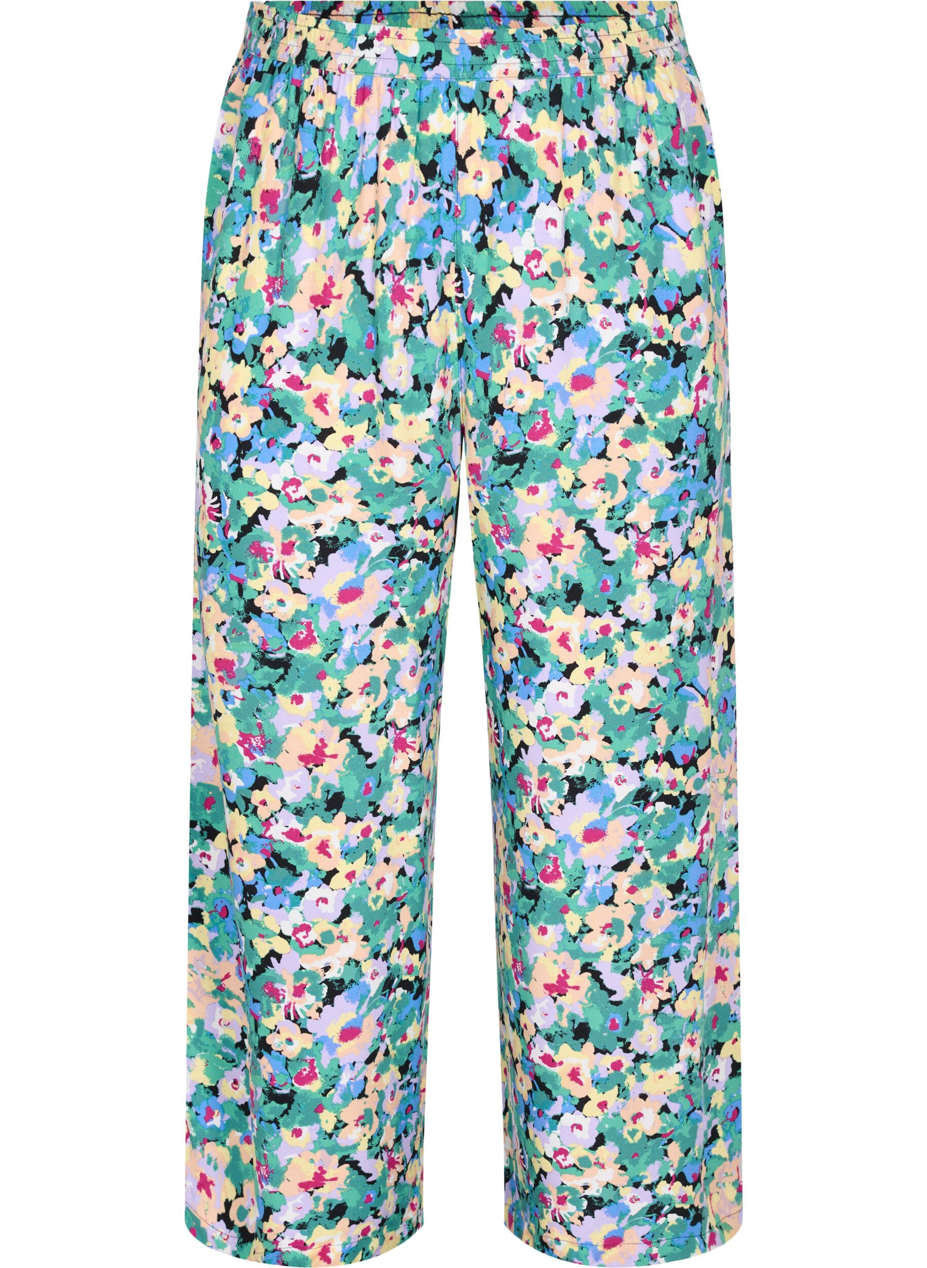 Zizzi Loose printed viscose trousers, Multi AOP, Packshot image number 0