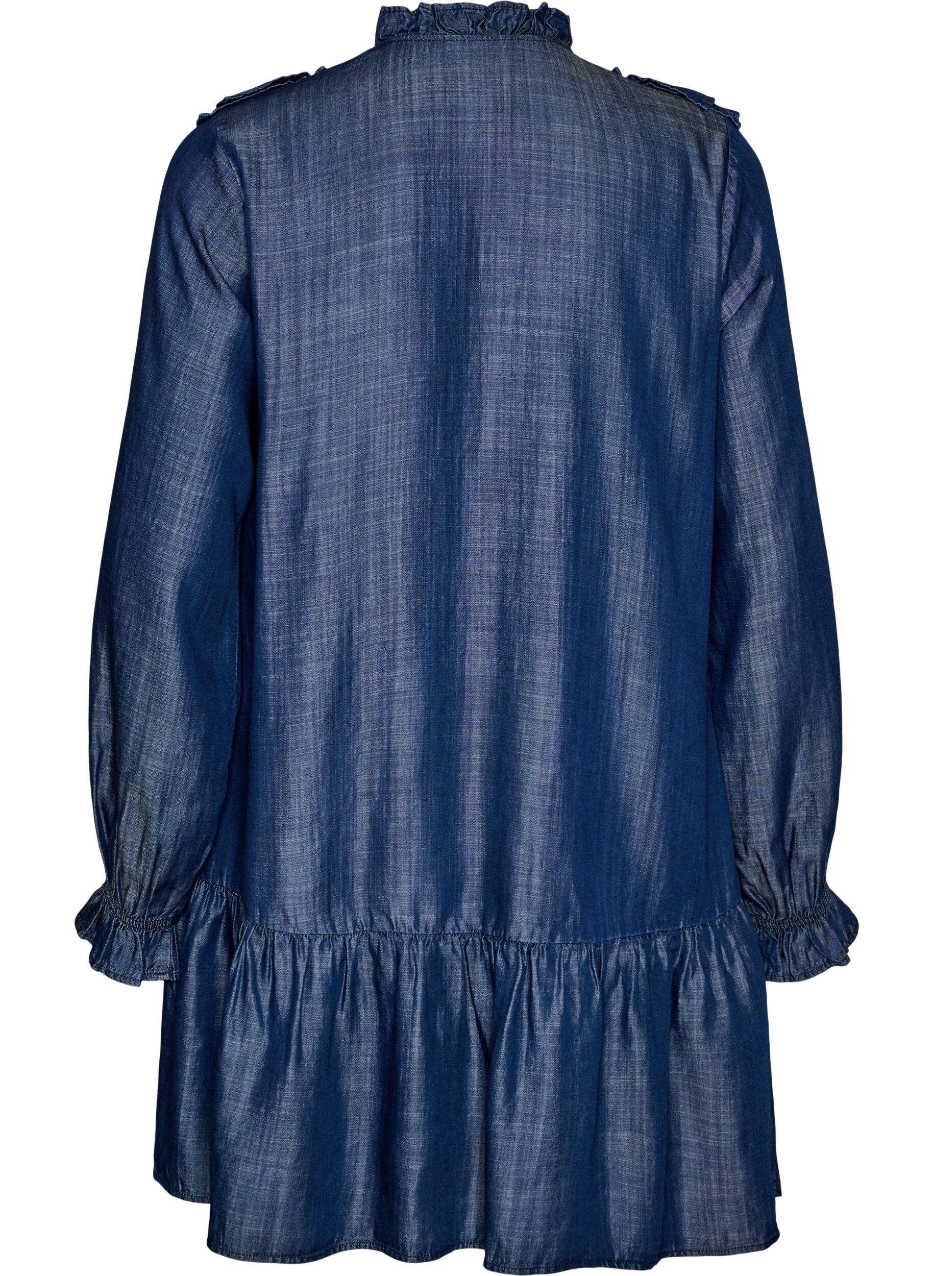 ZizziKr&oacute;tka sukienka o wygladzie denimu z falbanami, Niebieskie, Packshot image number 1
