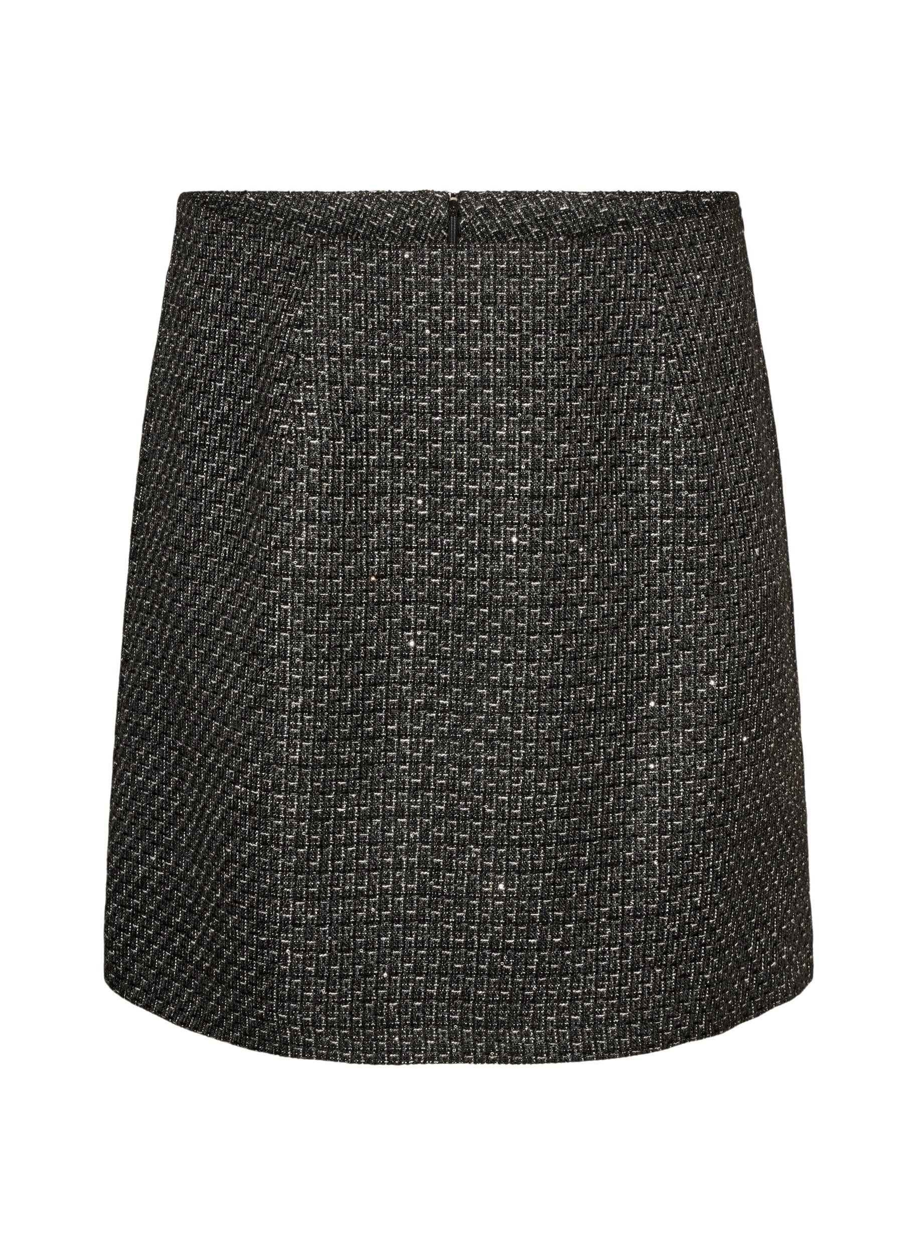 ZizziKr&oacute;tka sp&oacute;dnica boucl&eacute; z cekinami, Czarne, Packshot image number 0