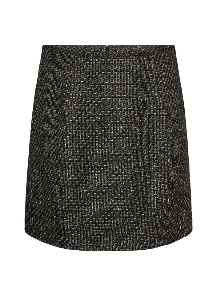 Kr&oacute;tka sp&oacute;dnica boucl&eacute; z cekinami, Czarne, Packshot image number 0