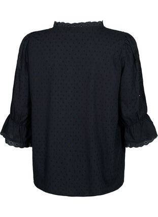 Strukturalna bluzka koszulowa z angielskim haftem, Black, Packshot image number 1