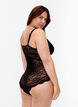 Koronkowe bodystocking z dekoltem w serek, Black, Model image number 1