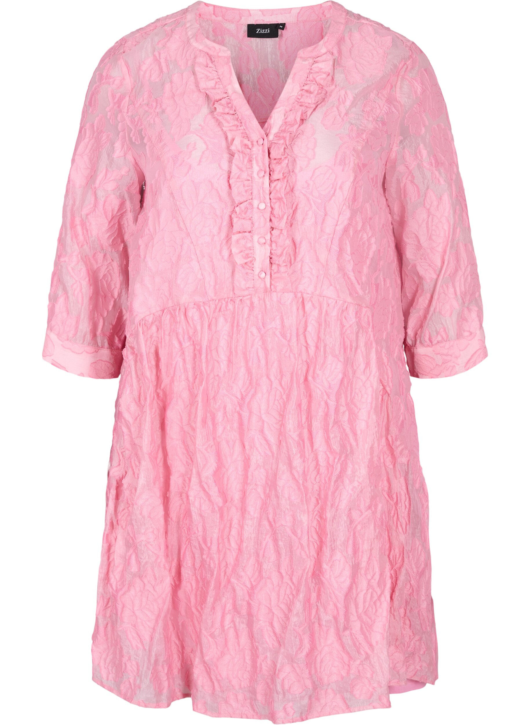 Zizzi Jacquard A-line dress with ruffles, Cashmere Rose, Packshot image number 0