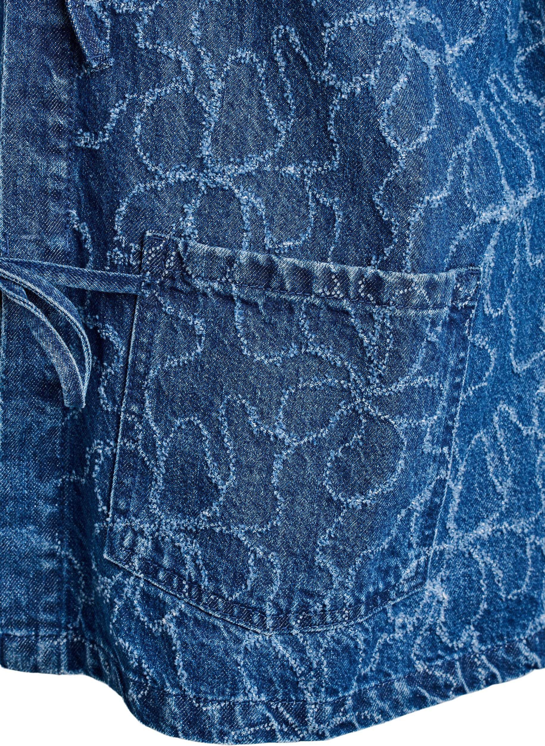 Zizzi Zawiazywana kurtka jeansowa z kieszeniami, Blue Denim Destroy, Packshot image number 3