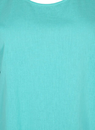 Bluzka z krótkim rekawem z mieszanki bawelny z lnem, Turquoise, Packshot image number 2