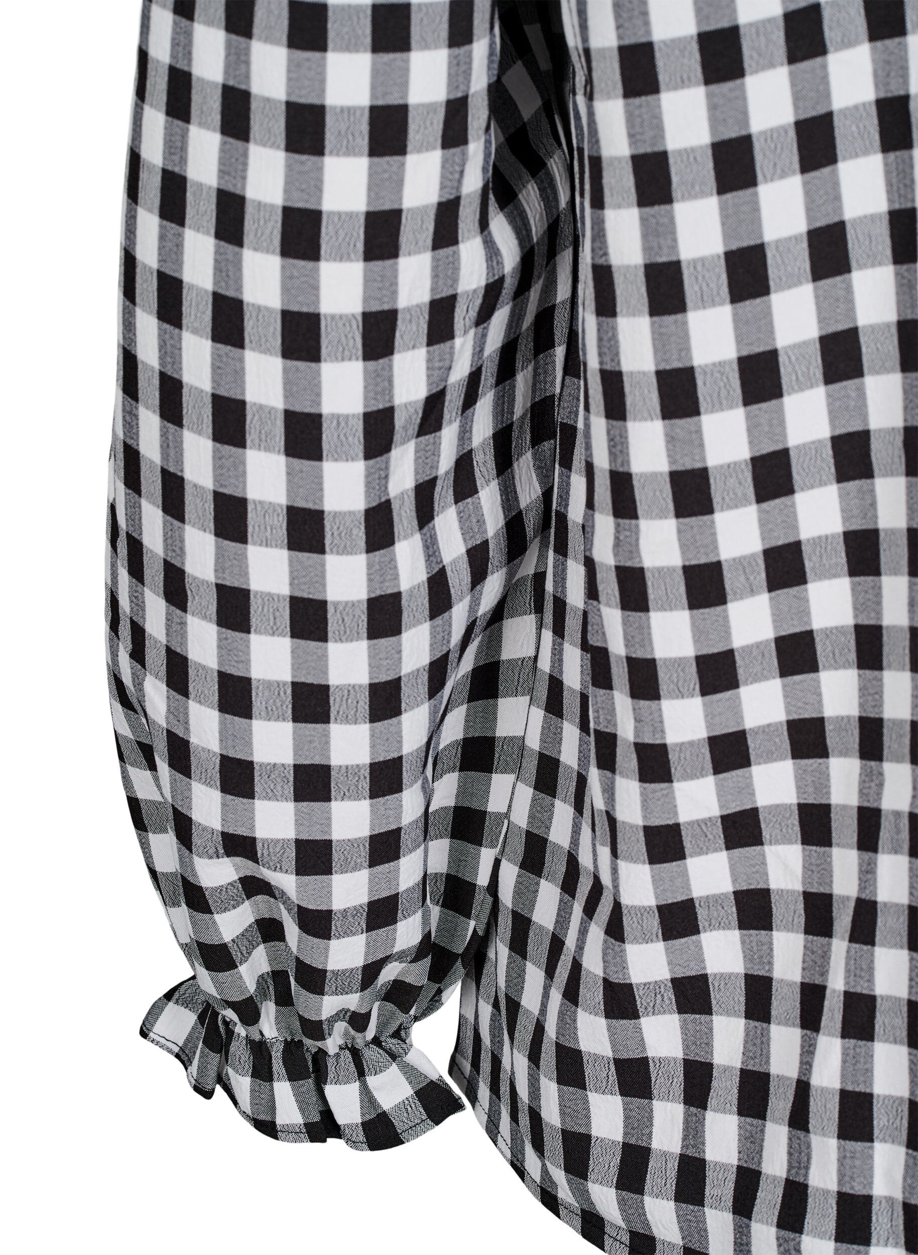 Zizzi Bluzka koszulowa w krate z falbankami, Black/W. Gingham, Packshot image number 3