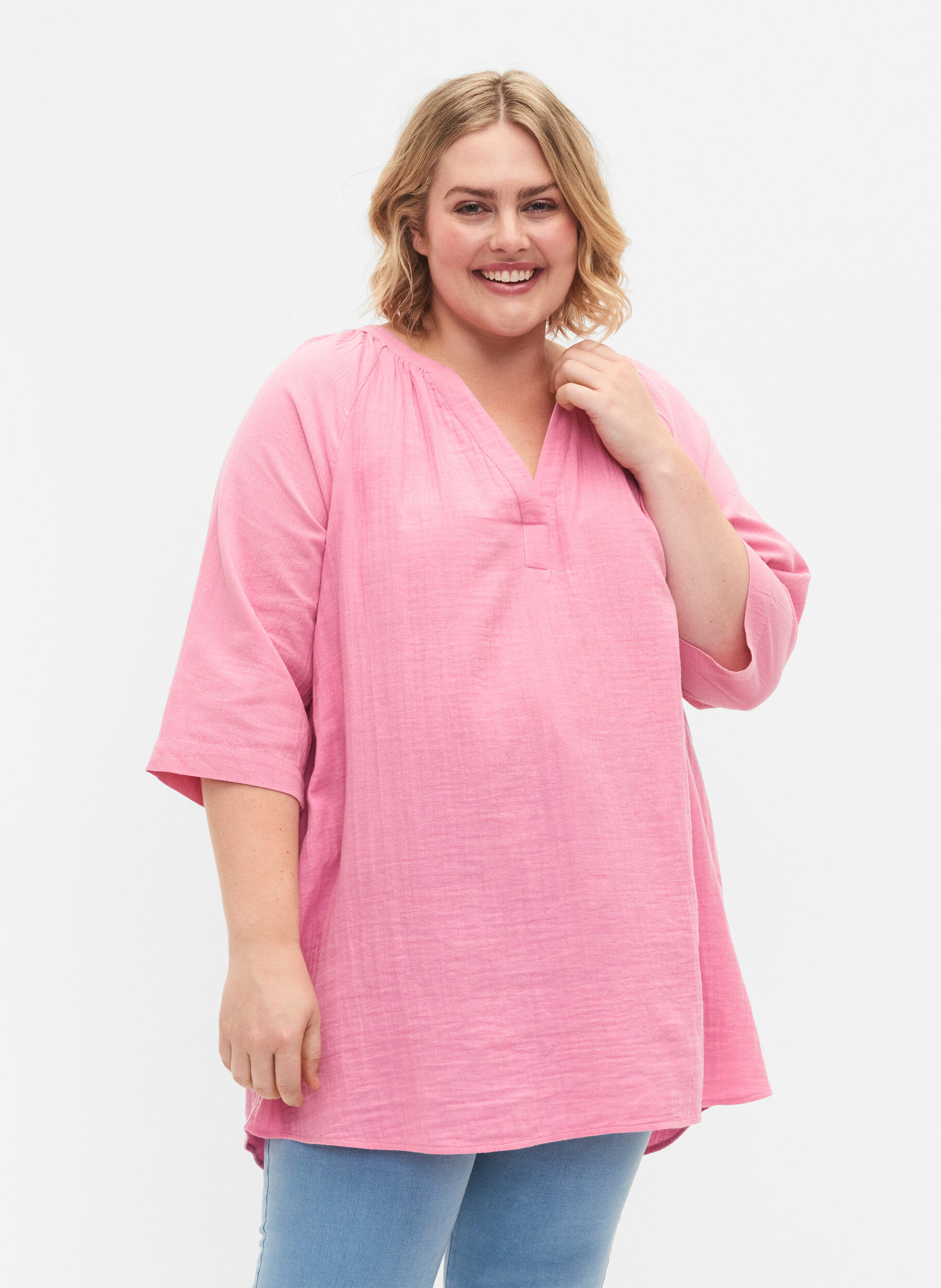 Zizzi Bawelniana tunika z rekawami 3/4, Rosebloom, Model image number 0