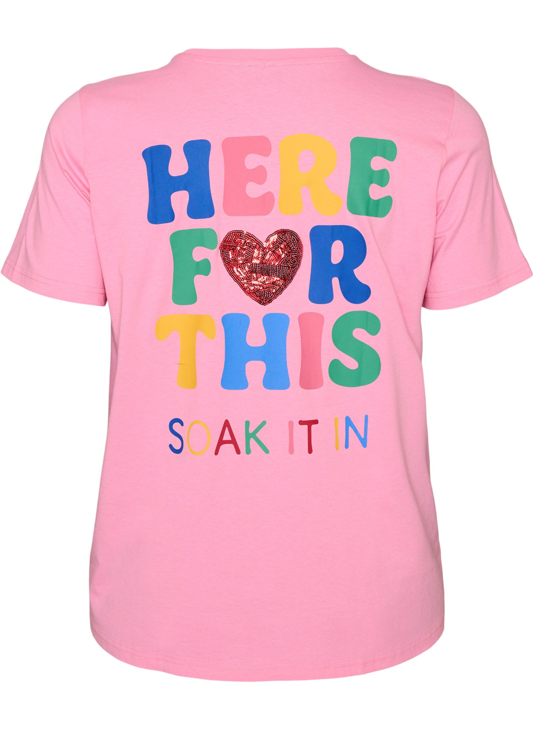 ZizziT-shirt z cekinowym serduszkiem i kolorowym nadrukiem na plecach, R&oacute;żowy, Packshot image number 1