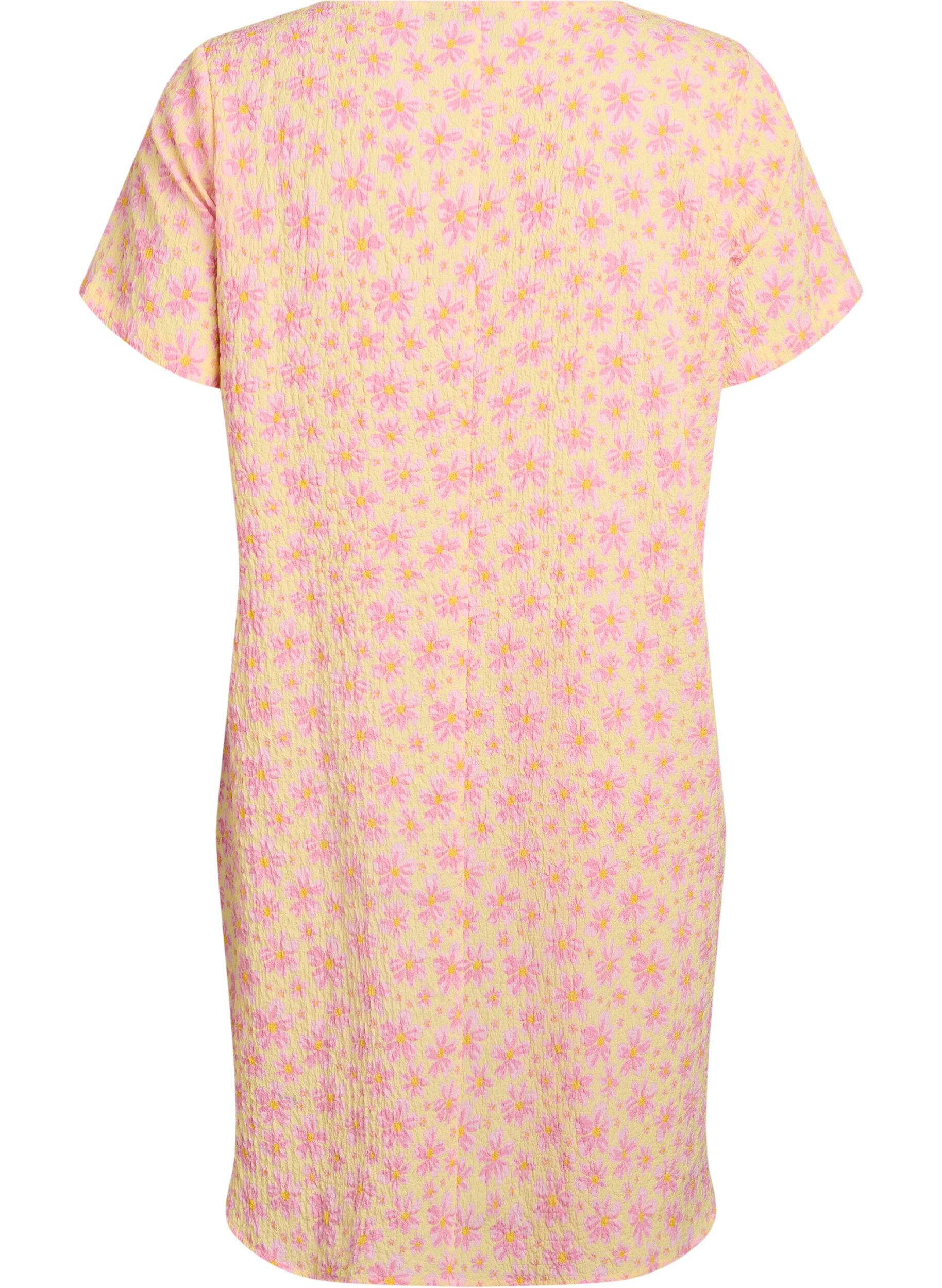 ZizziKr&oacute;tka sukienka o marszczonej fakturze z kr&oacute;tkimi rekawami, Ż&oacute;łty, Packshot image number 1