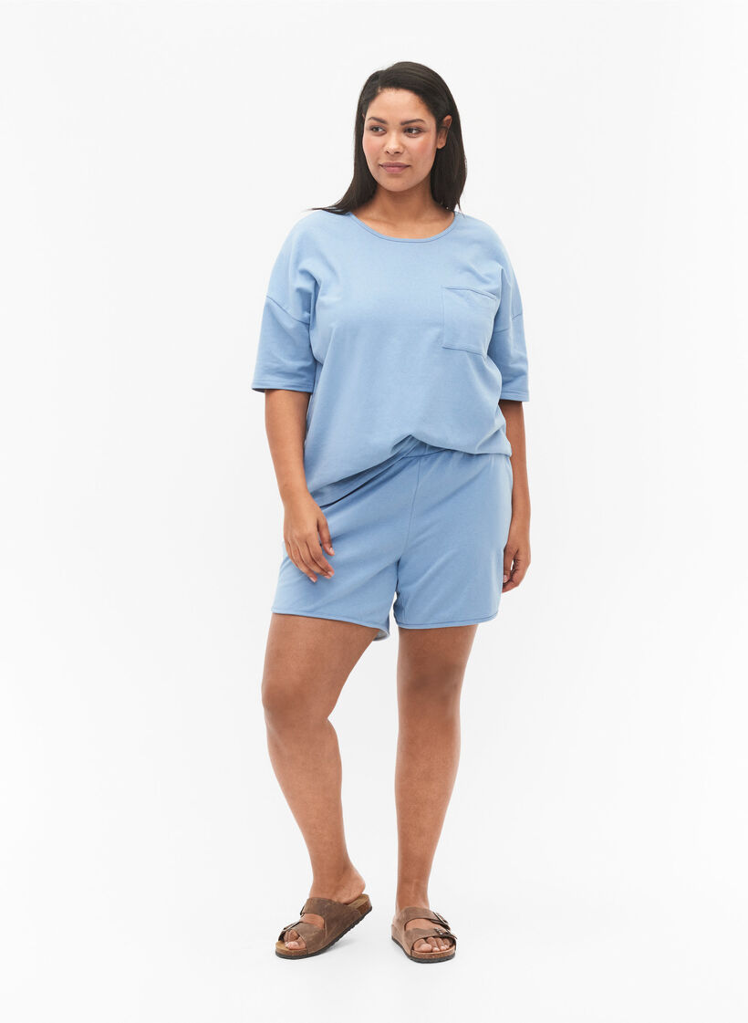 Proste szorty treningowe z kieszeniami, Faded Denim, Model image number 3