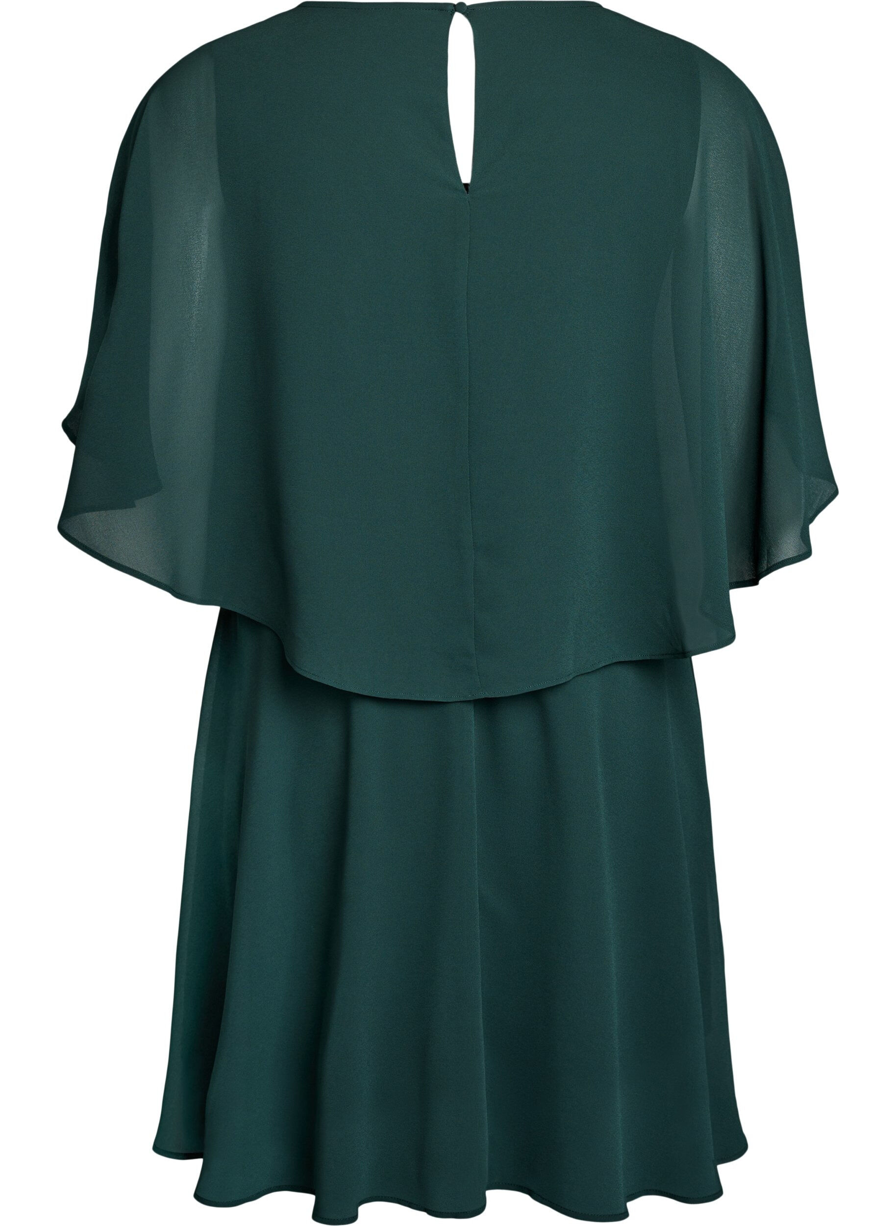 Zizzi Kr&oacute;tka szyfonowa sukienka imprezowa z warstwowym efektem, Zielony, Packshot image number 1