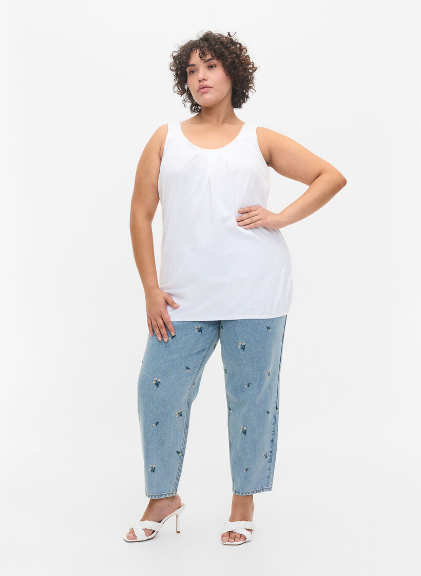 Bawelniany top z okraglym dekoltem i koronkowym wykonczeniem, Bright White, Model image number 2