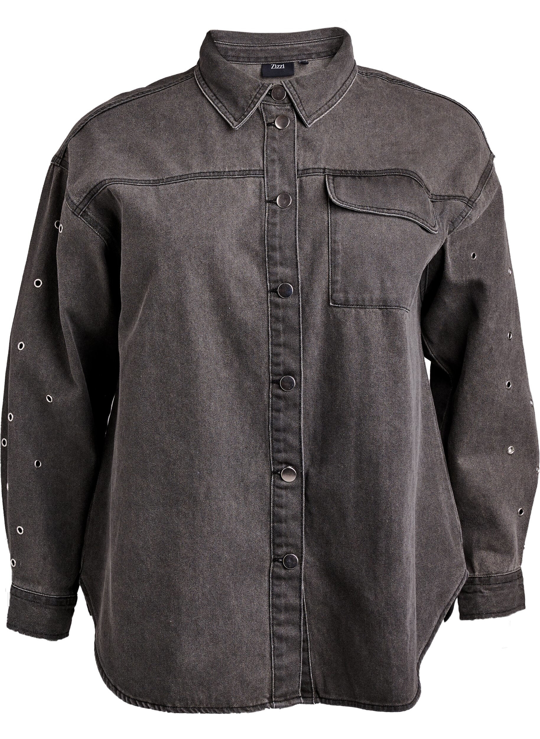 Zizzi Dzinsowa koszula z oczkami na rekawach, Grey Denim, Packshot image number 0