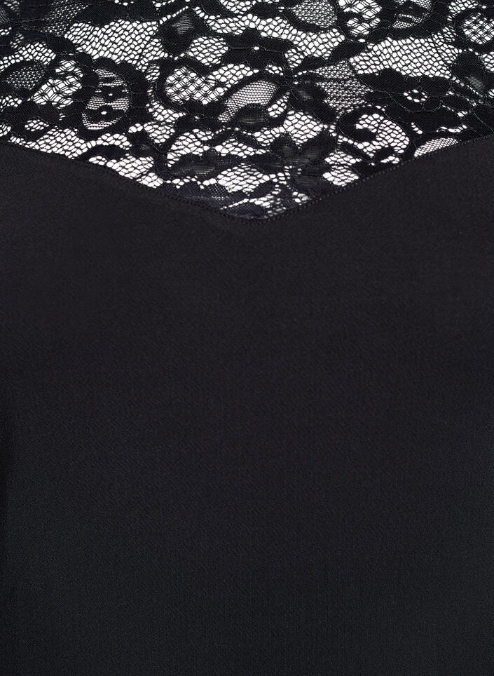 Obcisle body z koronkowymi rekawami, Czarne, Packshot image number 2