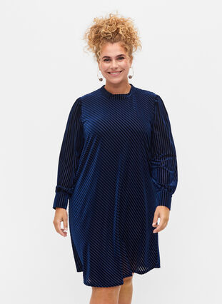 Teksturowana sukienka z weluru, Evening Blue, Model image number 0