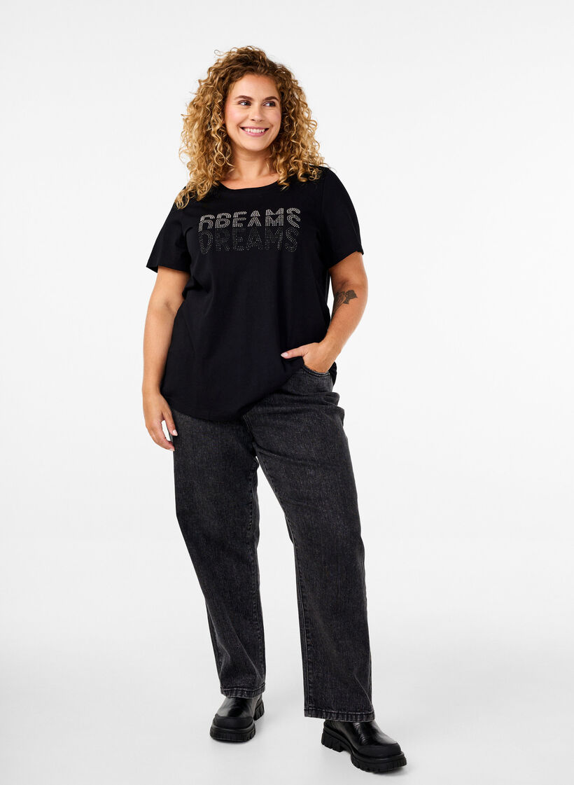 Bawelniana koszulka z krysztalkami, Black w. Dream, Model image number 2