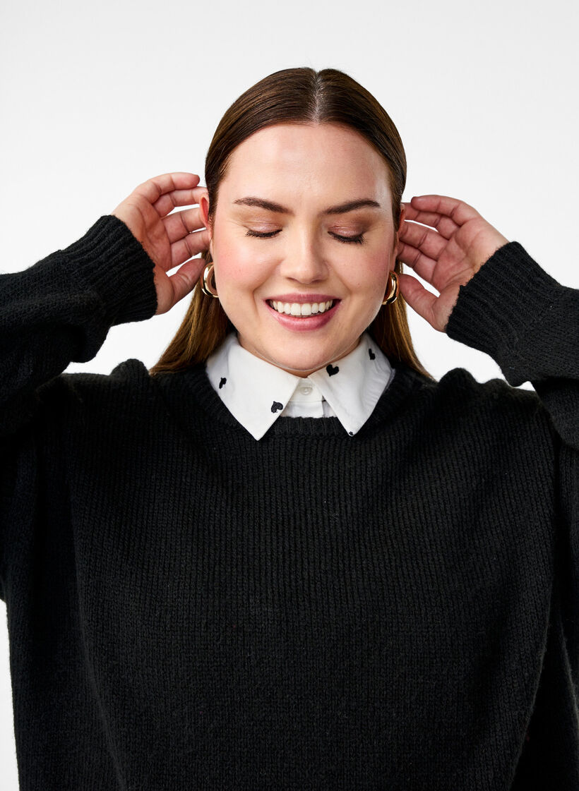 Luzny kolnierzyk z haftowanymi sercami, White, Image image number 0