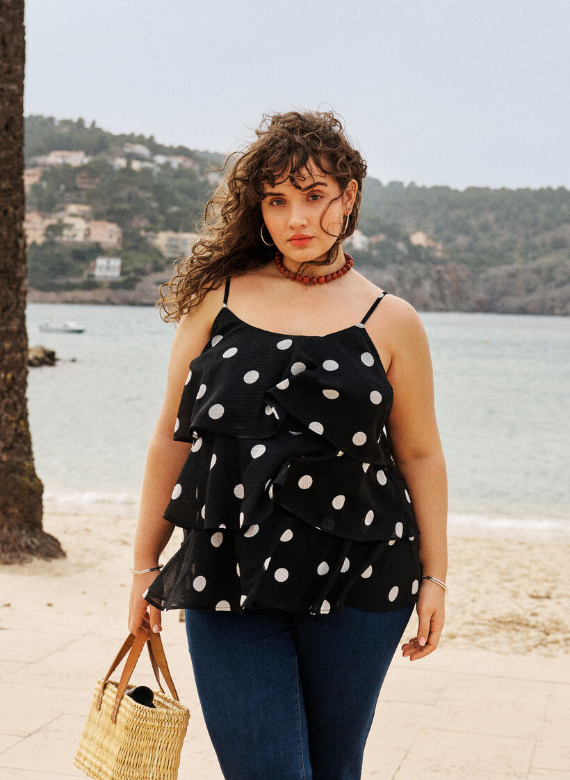 Bluzka warstwowa z falbankami i ramiaczkami typu spaghetti, Czarne, Image