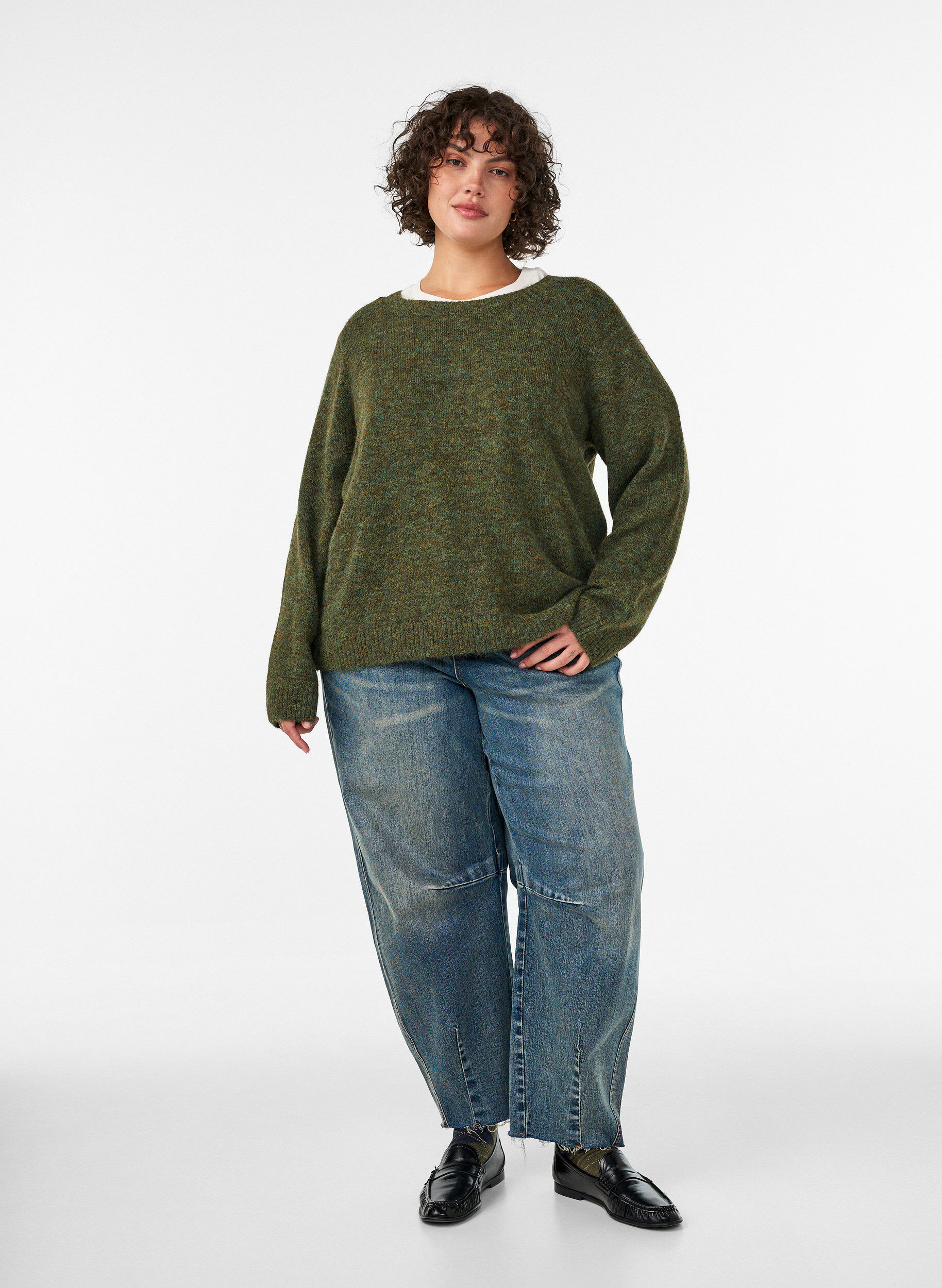 ZizziLuzny sweter z okraglym dekoltem, Zielony, Model image number 1