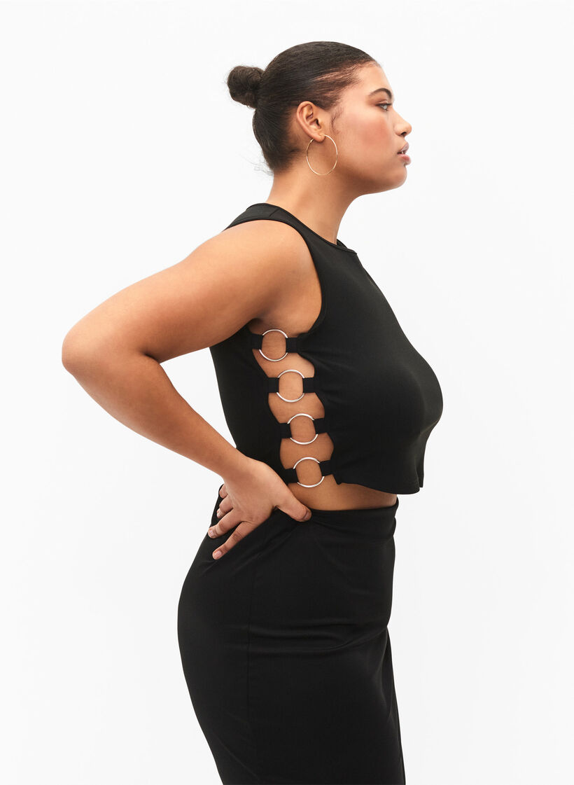 Krótki top z odkrytymi bokami, Black, Model image number 2