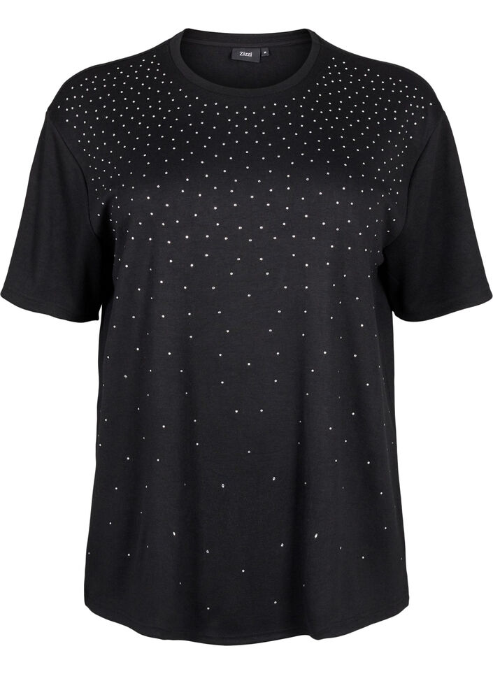 T-shirt z dzetami i okraglym dekoltem, Czarne, Packshot image number 0