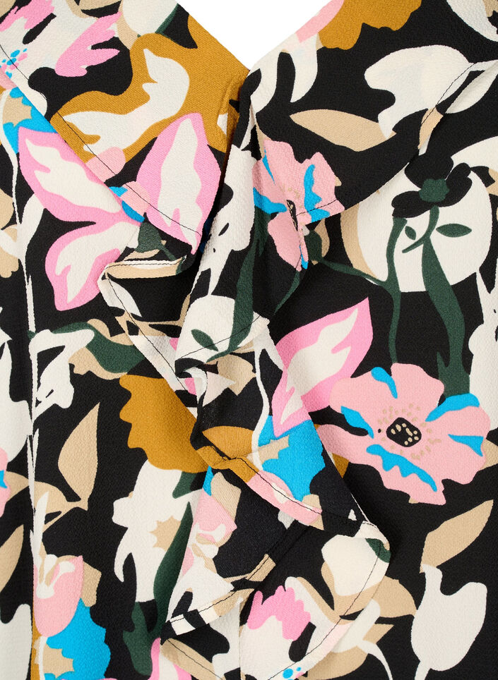 Bluzka z nadrukiem i marszczeniami, Black Multi Flower, Packshot image number 2