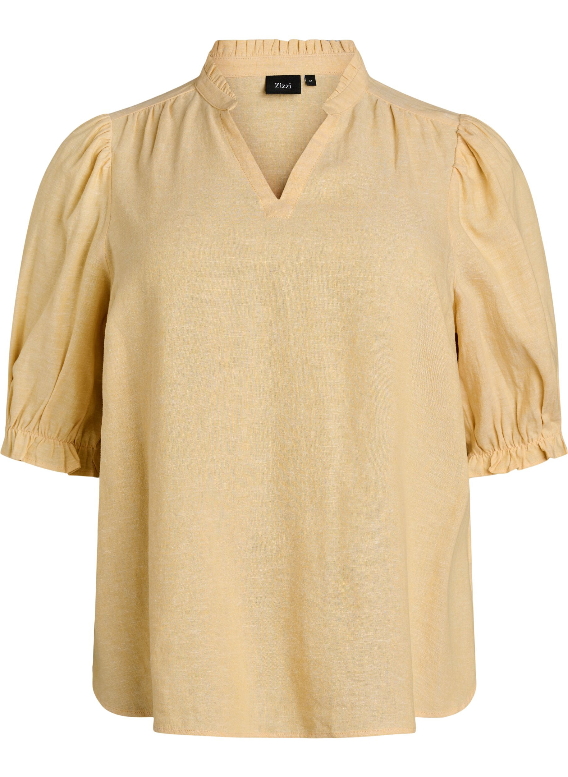 Zizzi Bluzka z lnu i wiskozy z rekawami 1/2, Ż&oacute;łty, Packshot image number 0