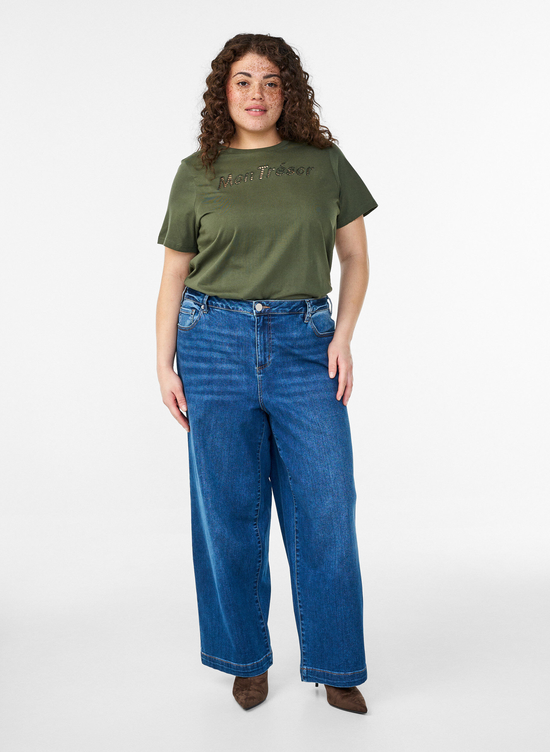 Zizzi Koszulka bawelniana z ozdobnym detalem z przodu, Zielony, Model image number 1