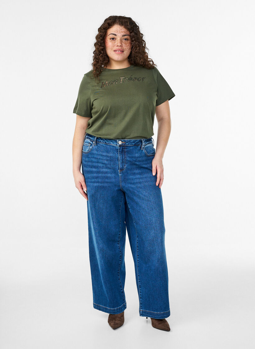 Koszulka bawelniana z ozdobnym detalem z przodu, Zielony, Model image number 1