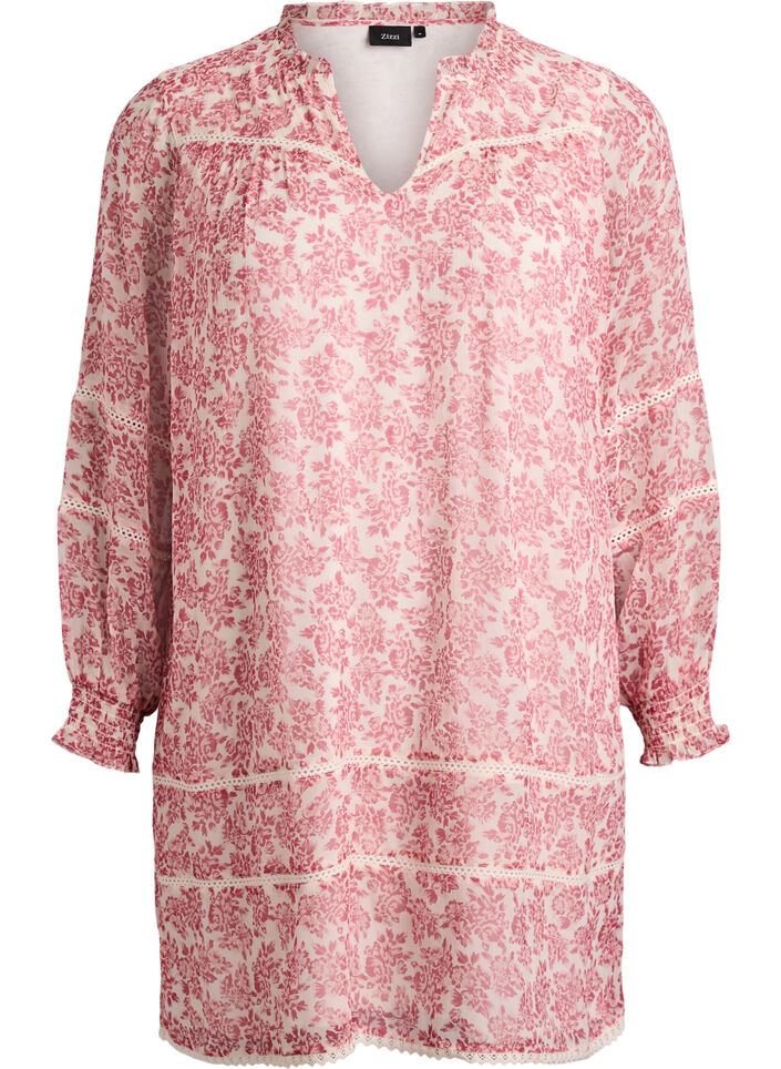 Krótkiej sukienki z szyfonu z haftami szydelkowymi, Różowy, Packshot image number 0