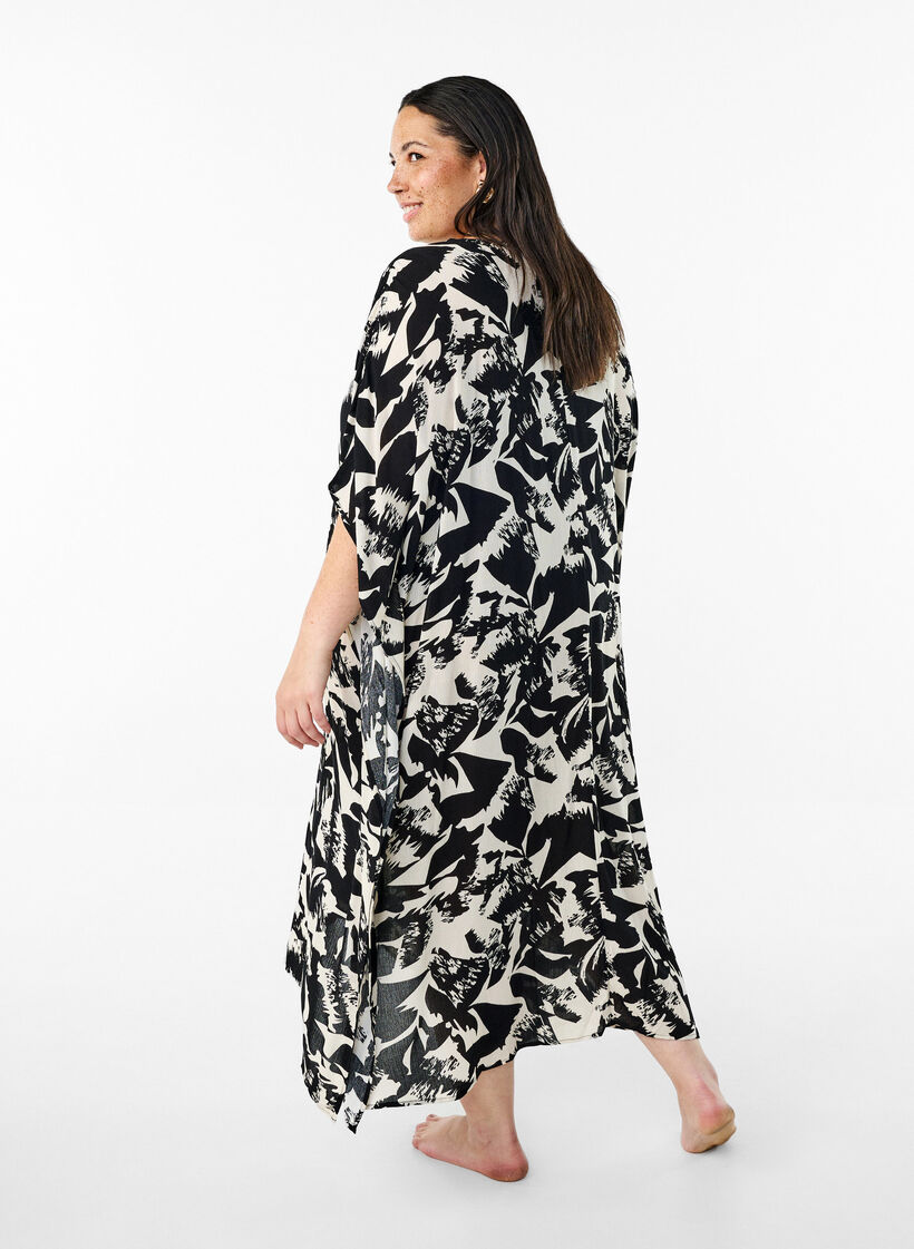 Kaftan plazowy z guzikami, Beżowy, Model image number 1