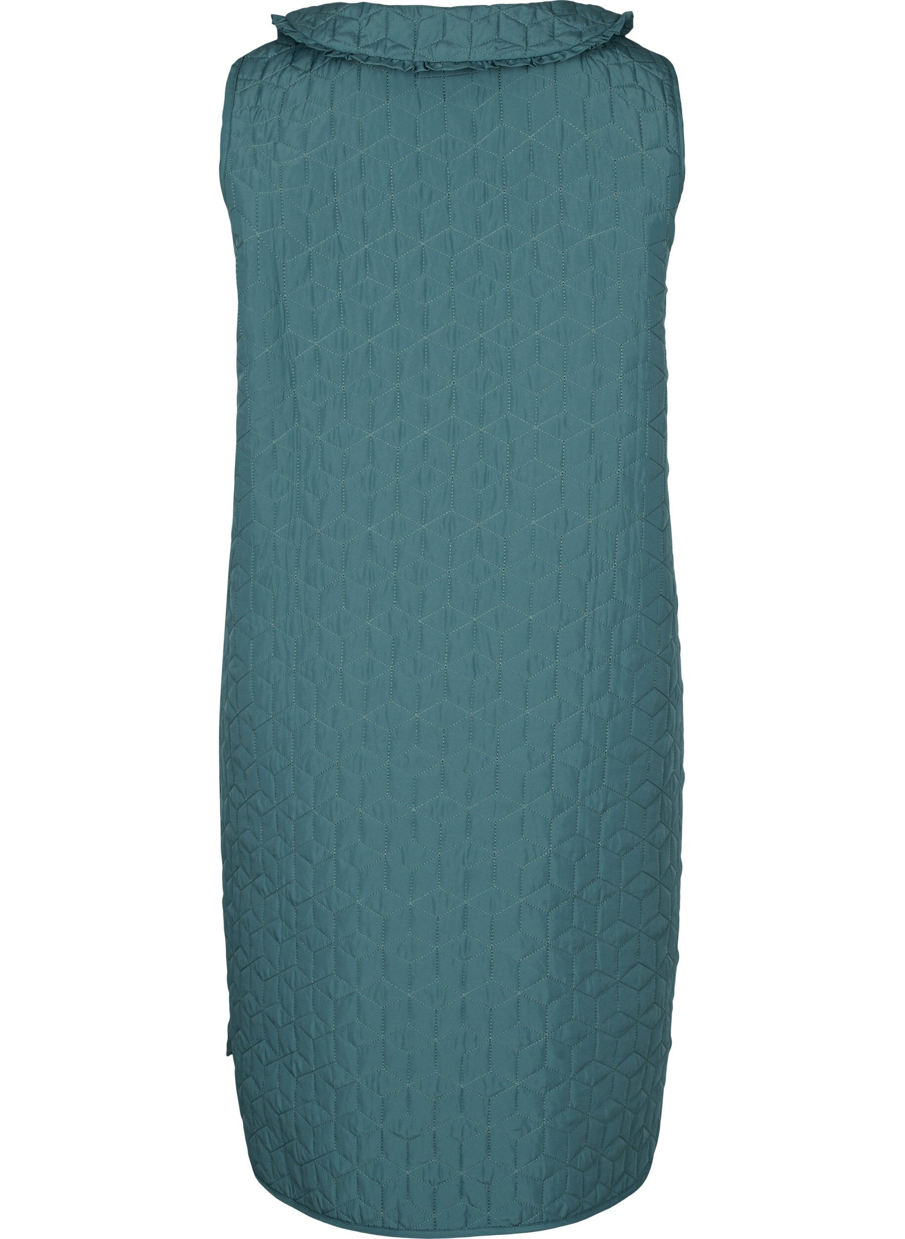 Zizzi Long quilted vest with collar and frills, Sagebrush Green, Packshot image number 1