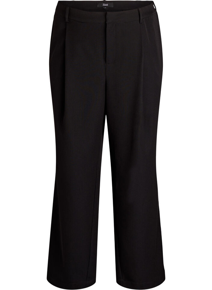 Dopasowane spodnie z wysokim stanem i prostymi nogawkami, Czarne, Packshot image number 0